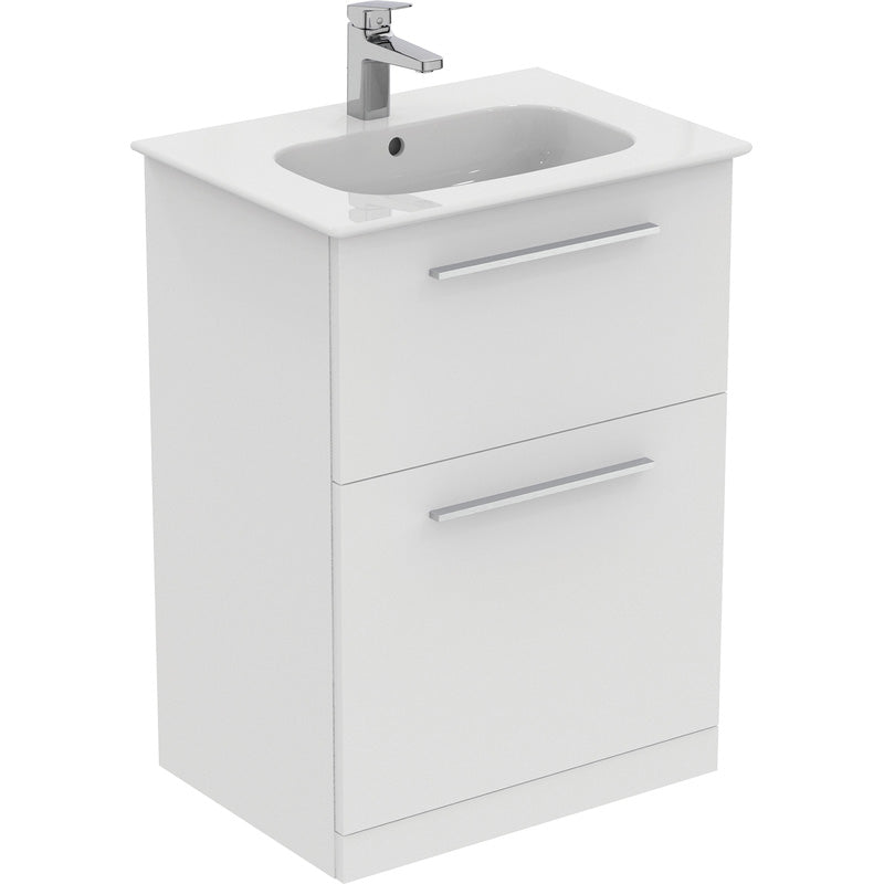 Ideal Standard i.life A Double Drawer Floor Standing Vanity Unit with Basin Matt  with Brushed Chrome Handles