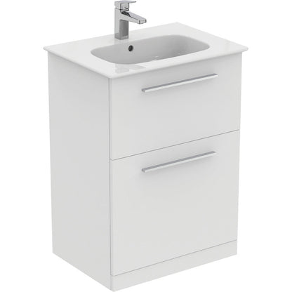 Ideal Standard i.life A Double Drawer Floor Standing Vanity Unit with Basin Matt  with Brushed Chrome Handles