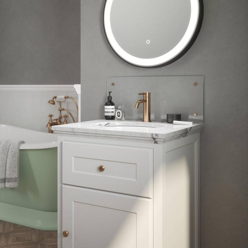 Splashback Clear Glass Bathroom Splashback 600 x 250mm With Copper Caps