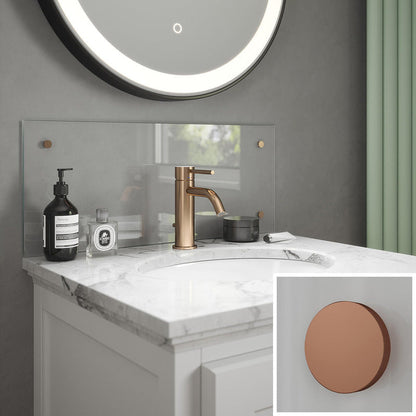 Splashback Clear Glass Bathroom Splashback 600 x 250mm With Copper Caps