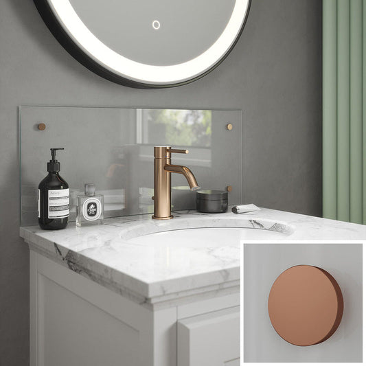 Splashback Clear Glass Bathroom Splashback 600 x 250mm With Copper Caps