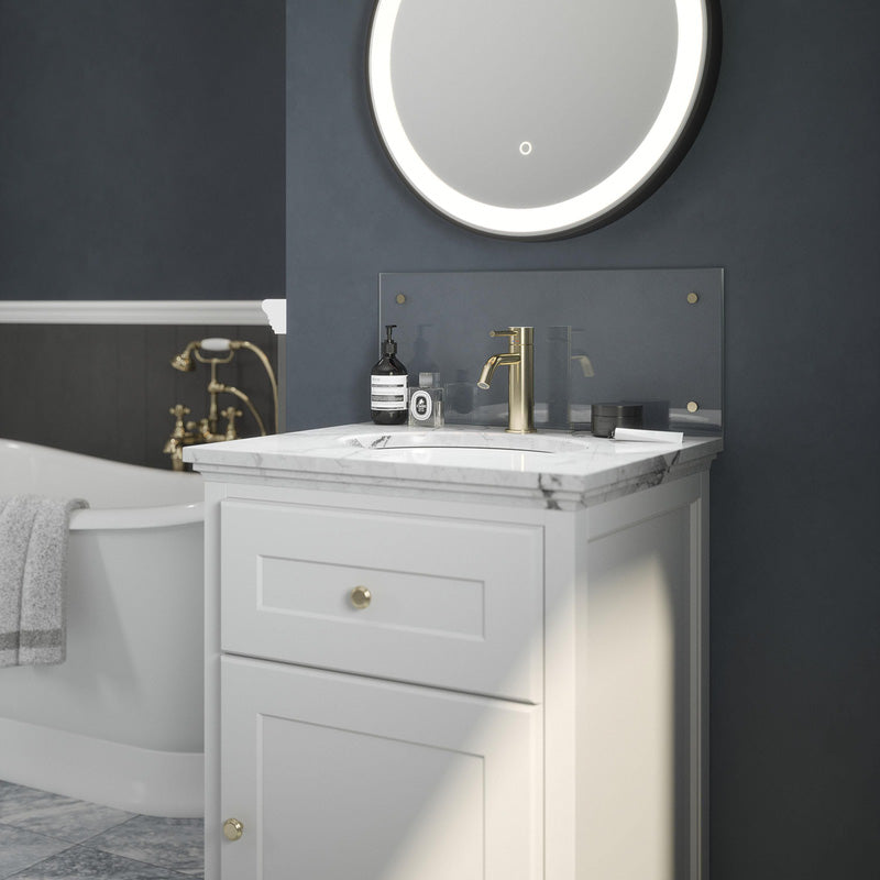 Splashback Clear Glass Bathroom Splashback 600 x 250mm With Bronze Caps