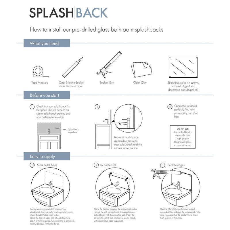 Splashback Clear Fluted Glass Bathroom Splashback 600 x 250mm With Brushed Caps