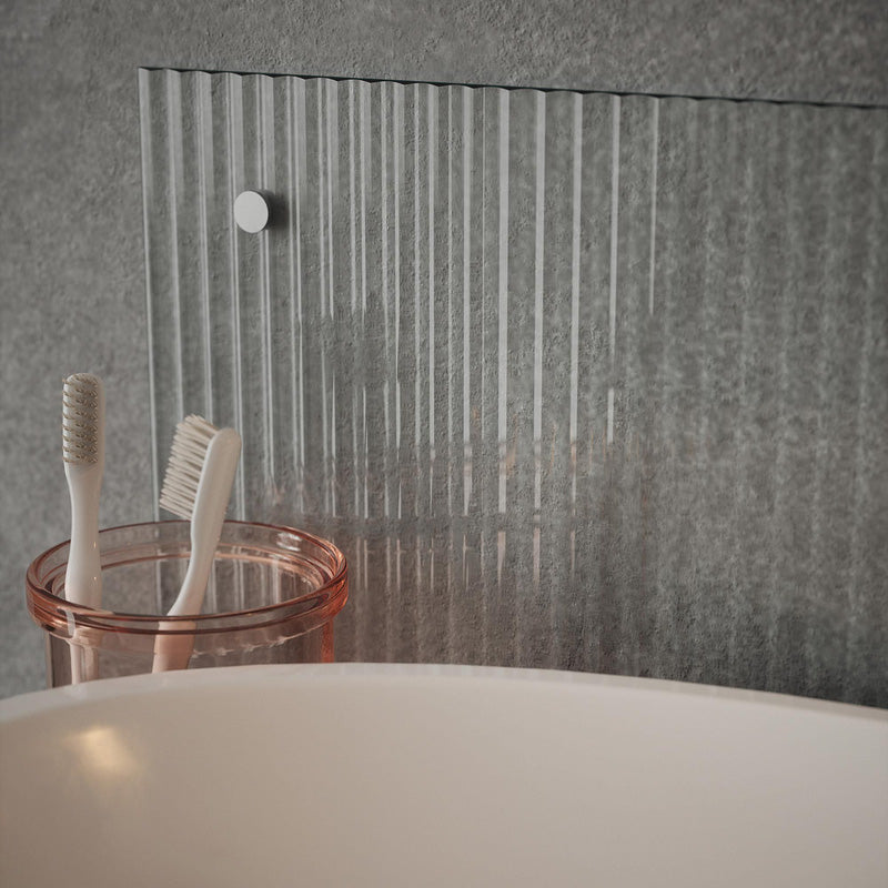 Splashback Clear Fluted Glass Bathroom Splashback 600 x 250mm With Chrome Caps