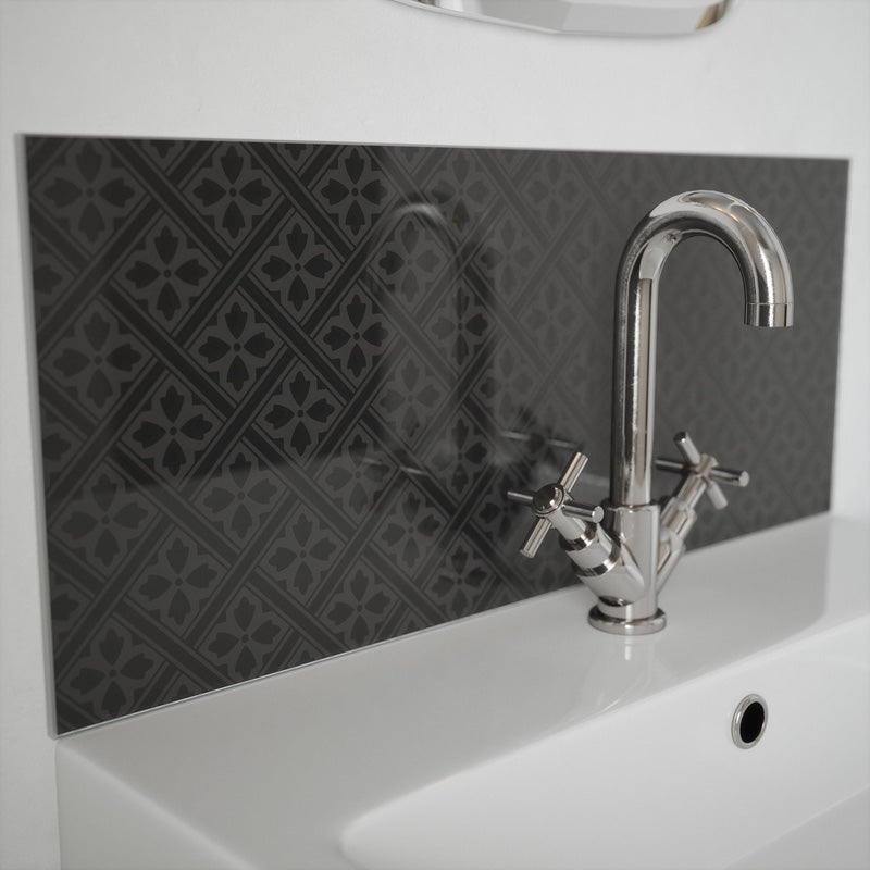 Laura Ashley Mr Jones Metallic Charcoal Glass Bathroom Splashback 600 x 250mm
