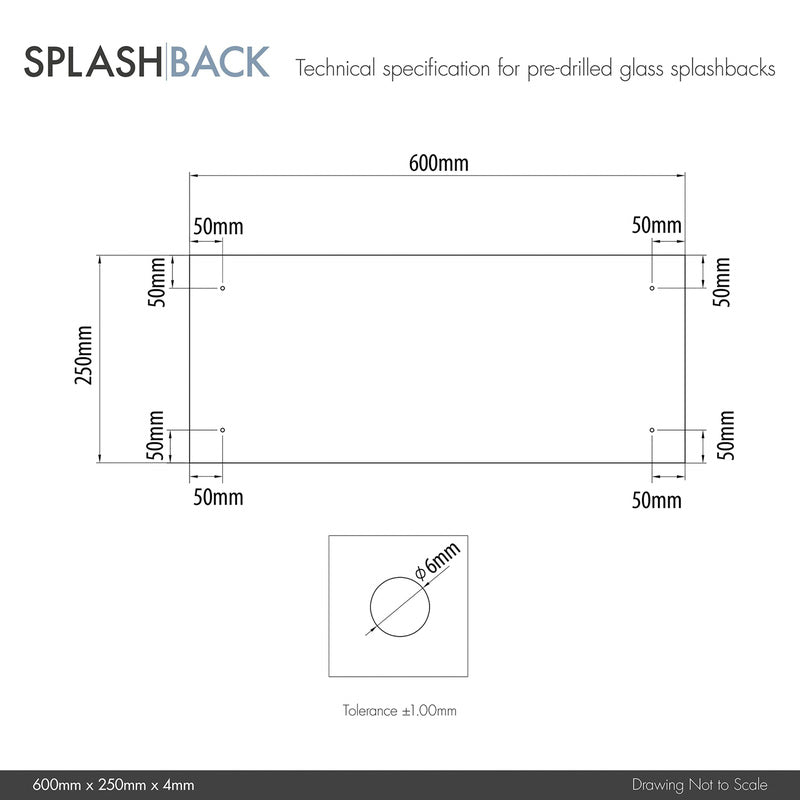 Splashback Clear Glass Bathroom Splashback 600 x 250mm With Brass Caps