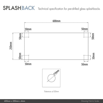Splashback Clear Glass Bathroom Splashback 600 x 250mm With Brass Caps