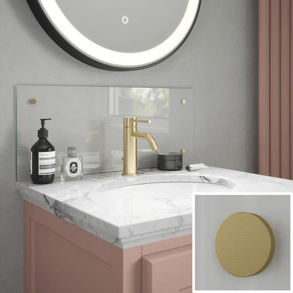 Splashback Clear Glass Bathroom Splashback 600 x 250mm With Brushed Brass Caps