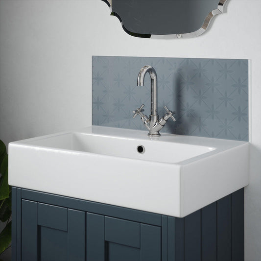 Laura Ashley Wicker Chalk Blue Glass Bathroom Splashback 600 x 250mm