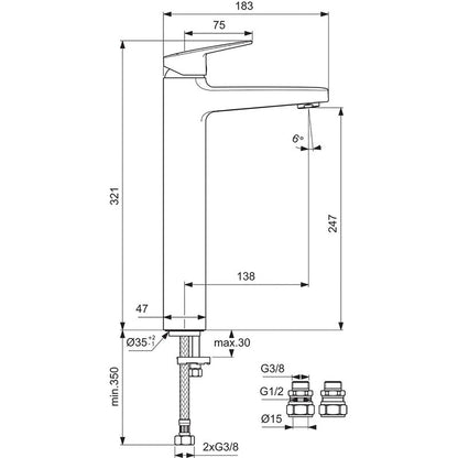 Ideal Standard Ceraplan Single Lever Vessel Basin Mixer Tap Silk Black