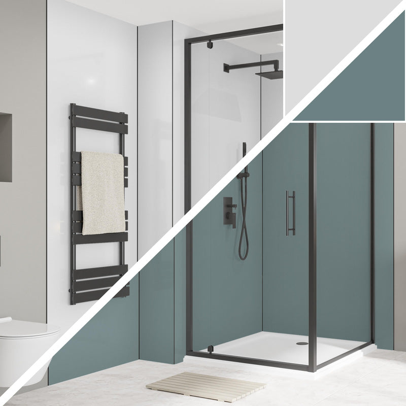 Wetwall Alloy Double-Sided Bathroom Wall Panel Glacier White / Neptune Blue