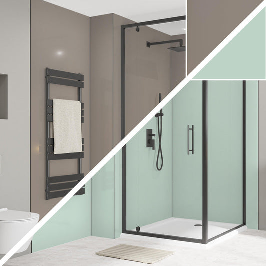 Wetwall Alloy Double-Sided Bathroom Wall Panel Terra Grey / Seabreeze Green