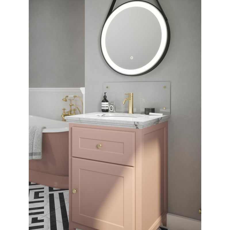 Splashback Clear Glass Bathroom Splashback 250 x 500mm Brushed Brass Caps