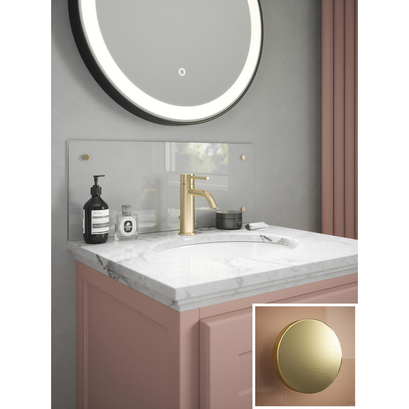 Splashback Clear Glass Bathroom Splashback 250 x 500mm Brushed Brass Caps