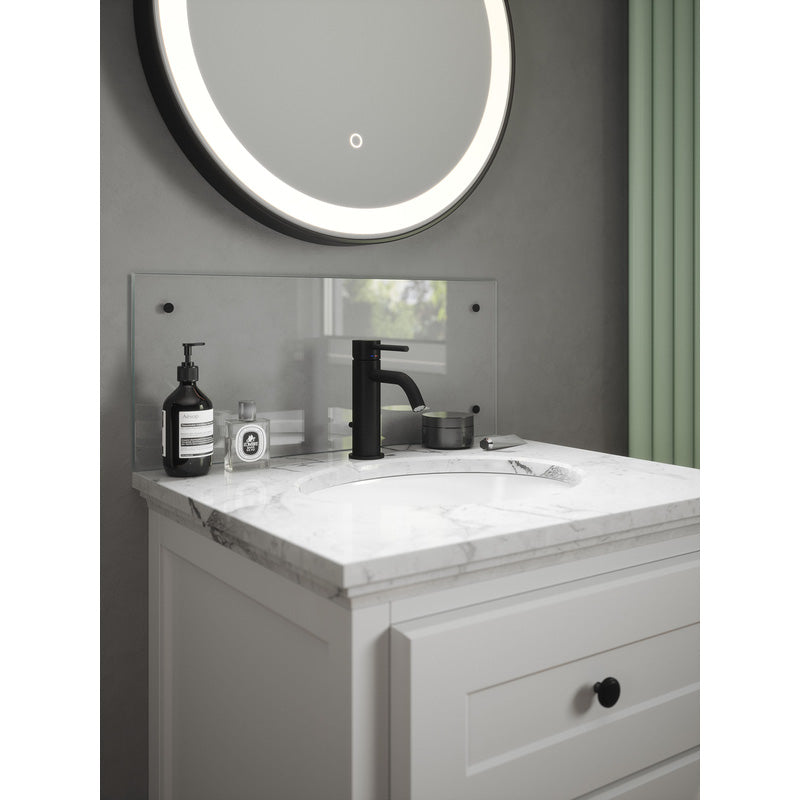 Splashback Clear Glass Bathroom Splashback 250 x 500mm Black Caps