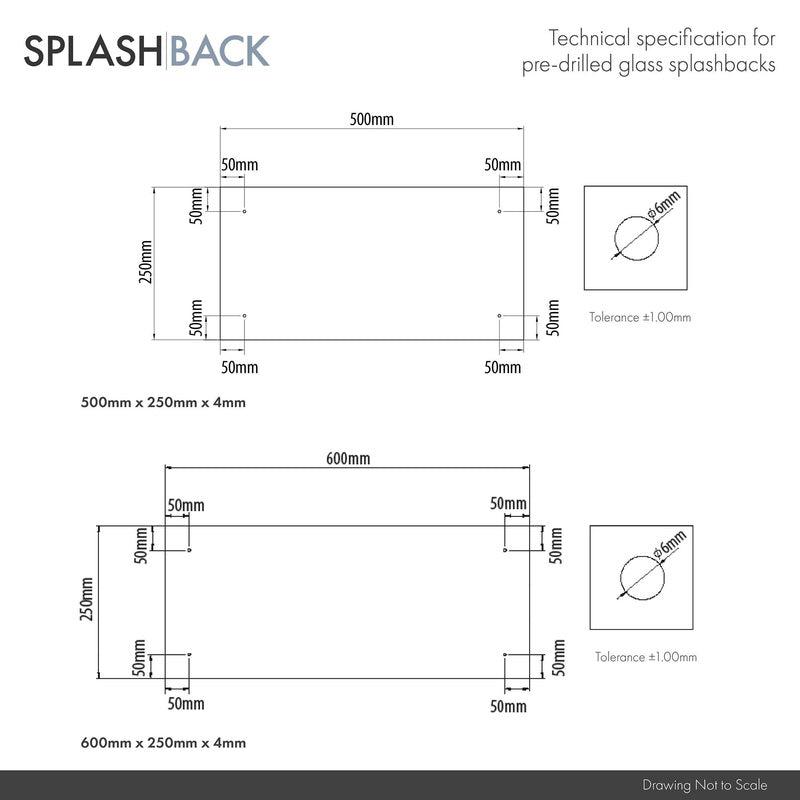 Splashback Clear Glass Bathroom Splashback 250 x 500mm Brushed Caps