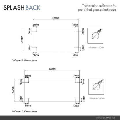 Splashback Clear Glass Bathroom Splashback 250 x 500mm Brushed Caps