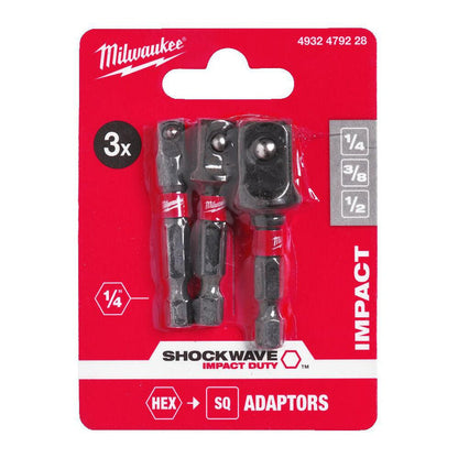 Milwaukee SHOCKWAVE™ 1/4" Hex to Square Socket Adaptor Set