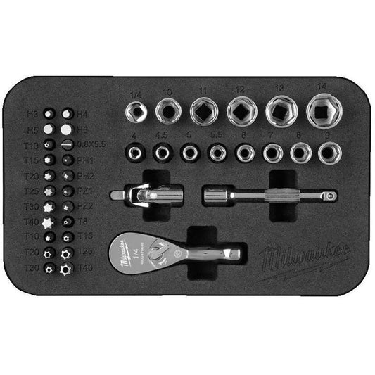 Milwaukee Compact Ratchet & Socket Set 1/4''