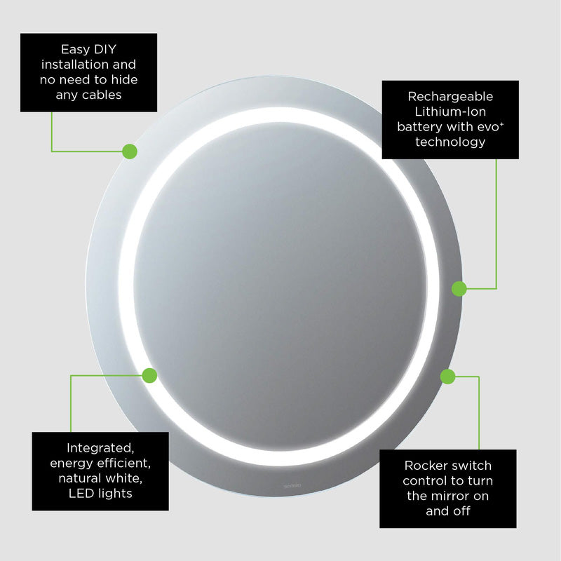 Sensio Lumino LED EVO+ Rechargeable Battery Mirror 600mm Round