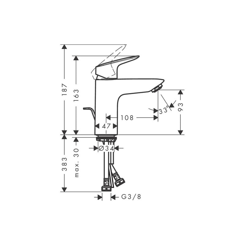 Hansgrohe Logis Basin Mixer Tap 100 Coolstart with Pop-up Waste Chrome
