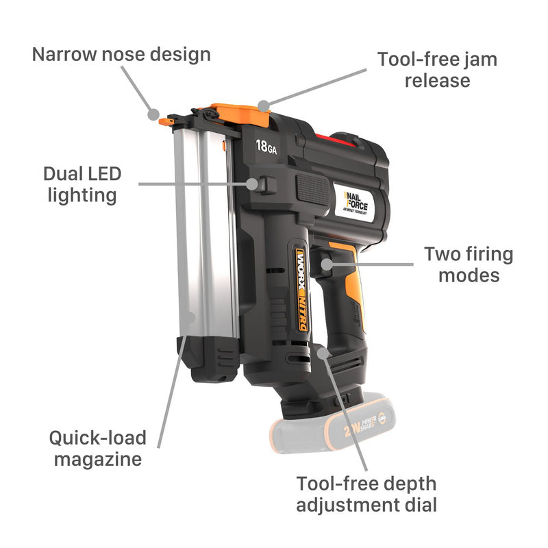 Worx Nitro 20V 18 Gauge Finish Nailer Body Only
