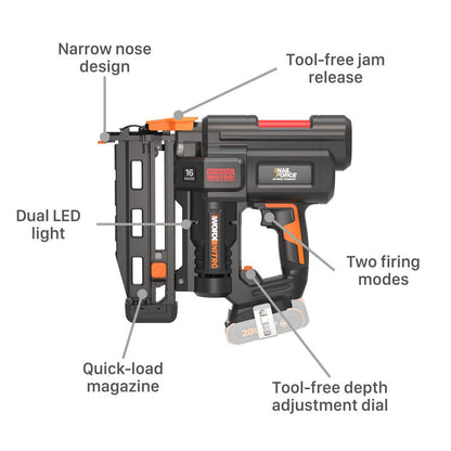 Worx Nitro 20V 16 Gauge Finish Nailer Body Only
