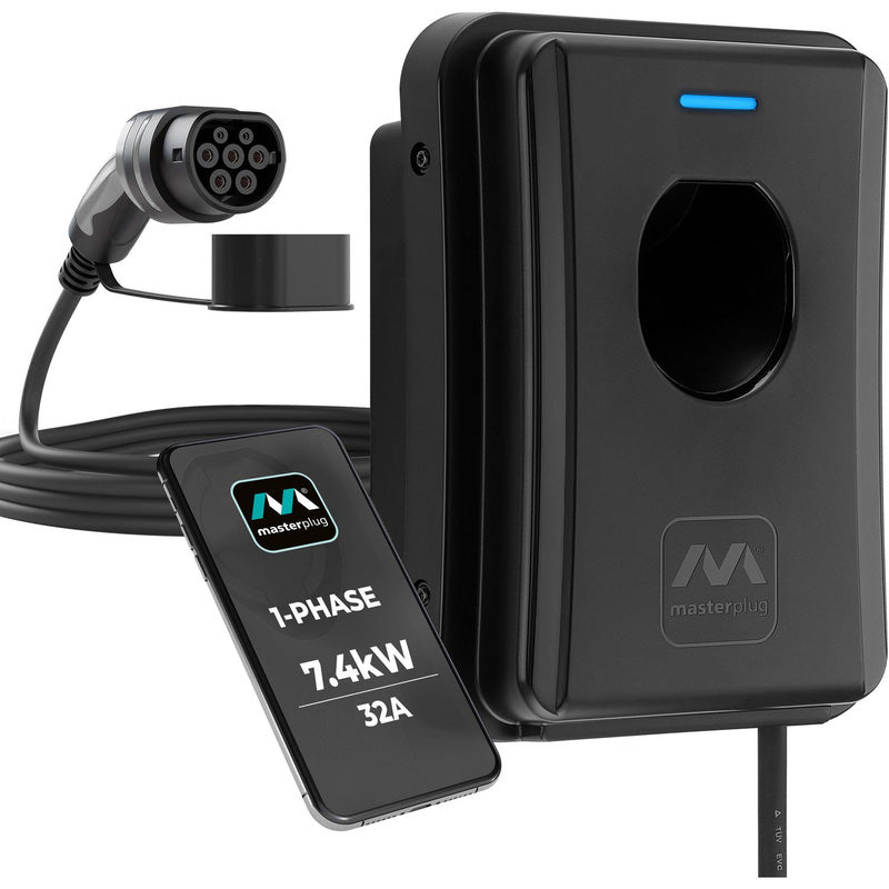 Masterplug EV Smart Wall Charger Type 2 Single Phase Tethered Mode 3 IP55 7.4kW 32A