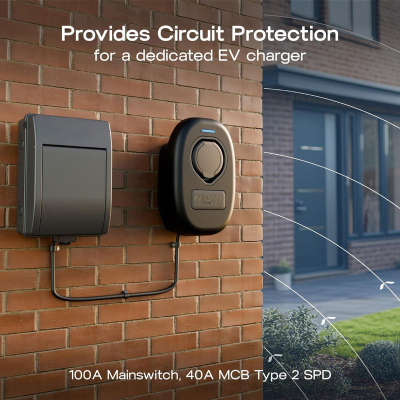 BG Sync Energy EV Charger Populated Consumer Unit 5 Way IP65 100A Main Switch 40A MCB Type 2 SPD