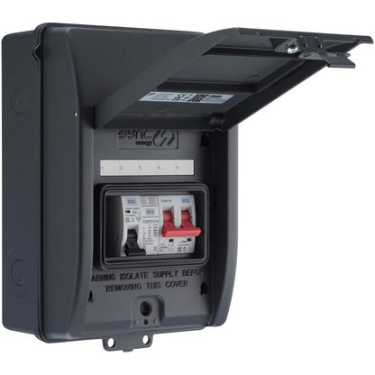 BG Sync Energy EV Charger Populated Consumer Unit 5 Way IP65 100A Main Switch 40A MCB Type 2 SPD