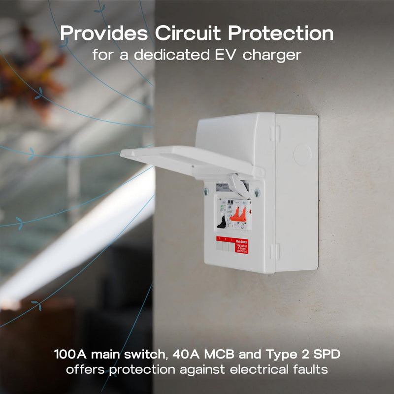 BG Sync Energy EV Charger Populated Consumer Unit 5 Way IP20 100A Main Switch 40A MCB Type 2 SPD