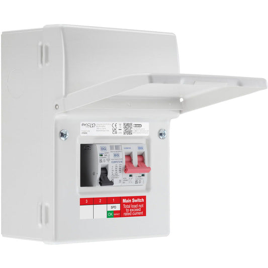 BG Sync Energy EV Charger Populated Consumer Unit 5 Way IP20 100A Main Switch 40A MCB Type 2 SPD