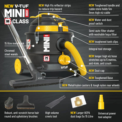 V-Tuf MINI M-Class HSV 15 Ltr Dust Extractor 800W